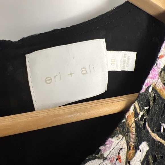 Eri + Ali Dress Women's Sz 10 Floral Black pink Green Orange White Short Sleeve - Picture 3 of 6